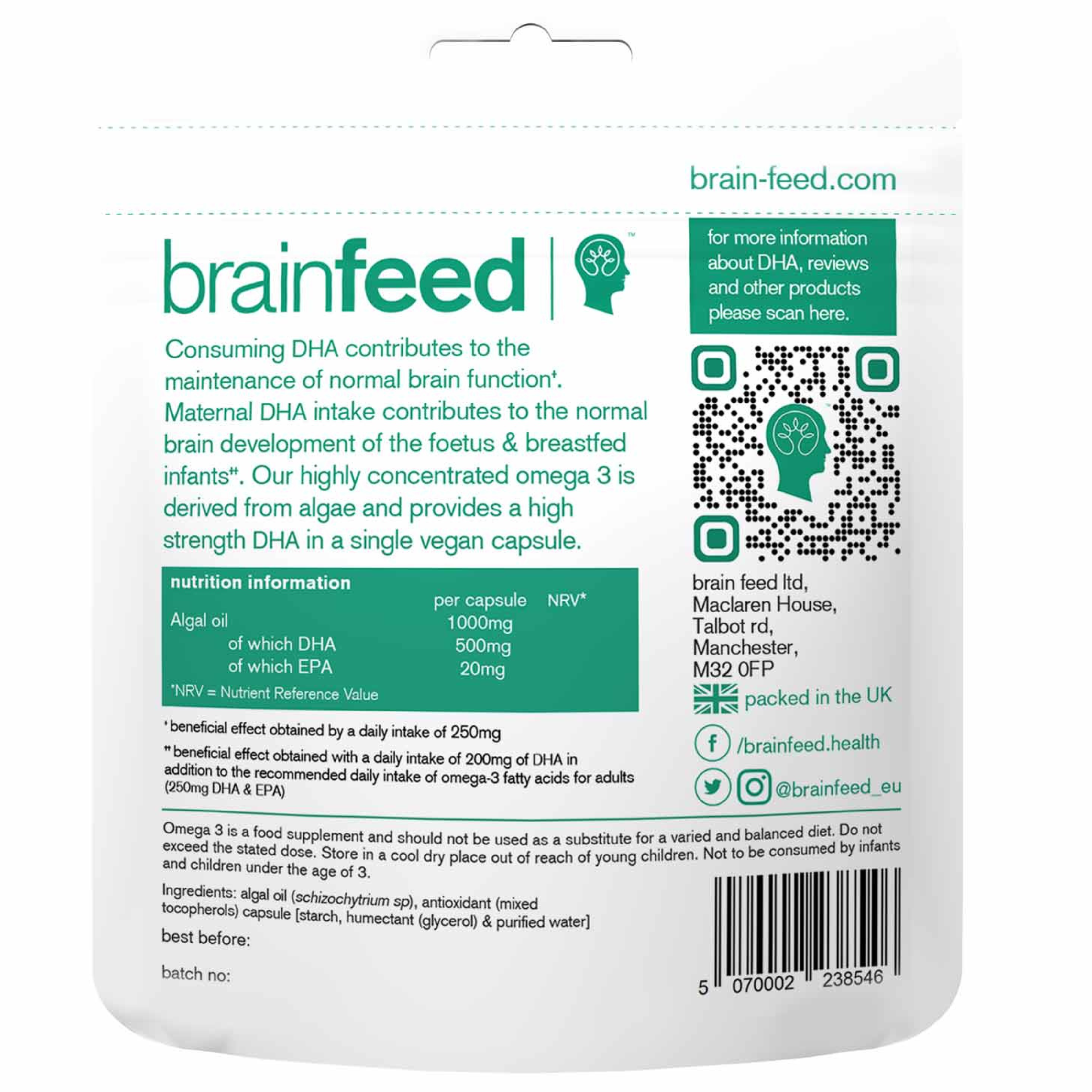 BrainFeed Capsules végétaliennes d'oméga-3